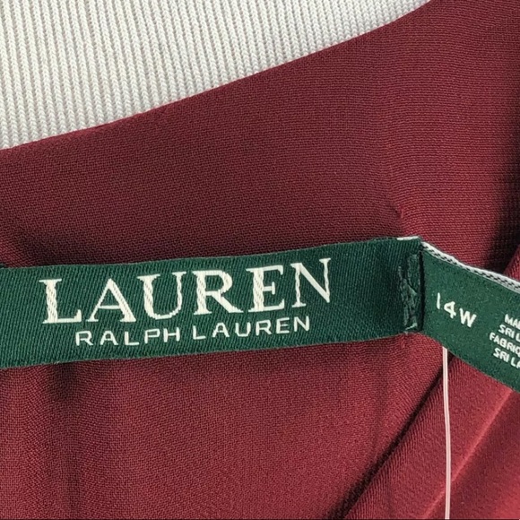 RALPH LAUREN Bordeaux Red Burgundy Plus V-Neck Shift Dress 14 14W 0X 1X - Picture 4 of 5